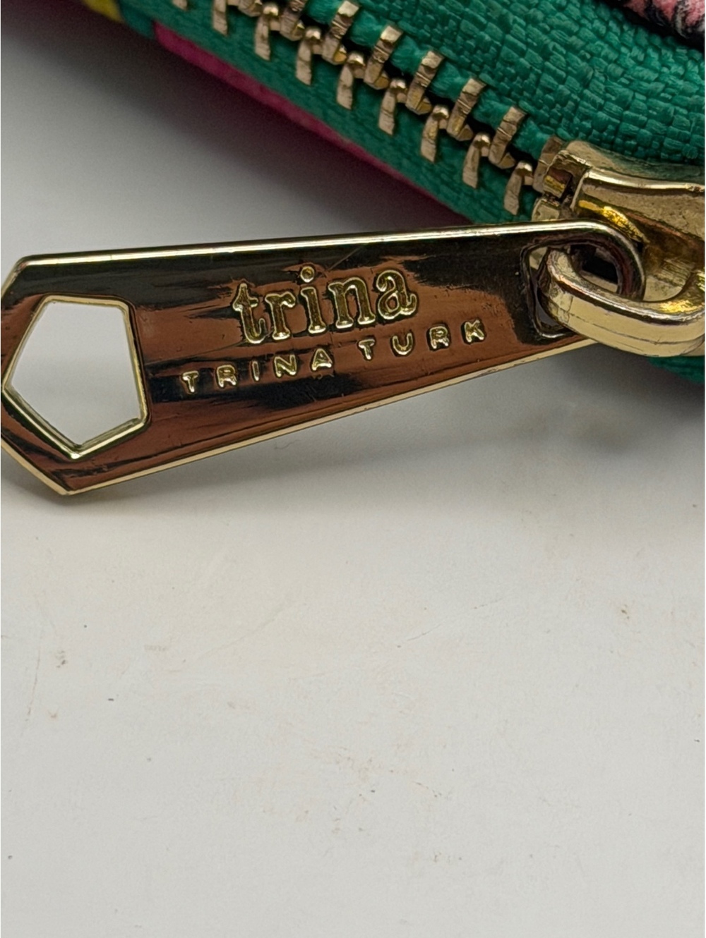 Trina Turk Floral Pink and Green Zip Wallet with Gold Hardware